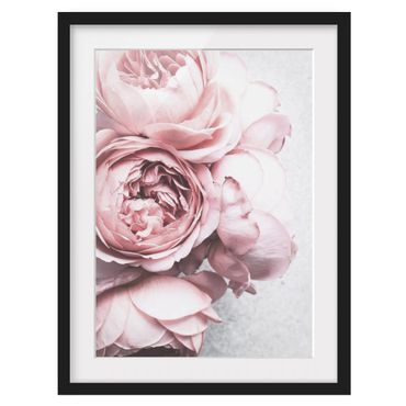 Poster con cornice - Pink Peony fiori pastello misera - Verticale 4:3