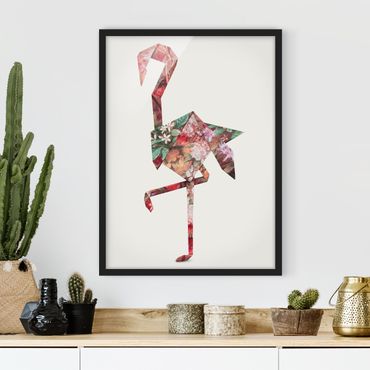 Poster con cornice - origami Flamingo - Verticale 4:3