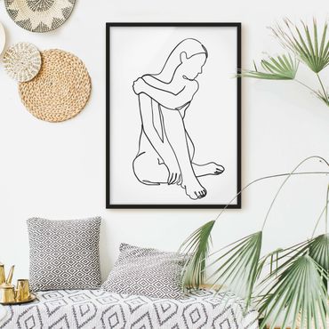 Poster con cornice - Line Art Nudo donna Bianco e nero - Verticale 4:3