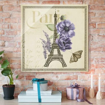 Quadro in vetro - Paris Collage Eiffel Tower - Quadrato 1:1
