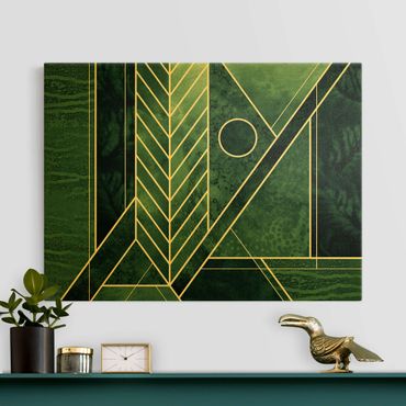 Quadro su tela oro - Geometria dorata - Smeraldo