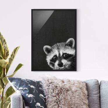 Poster con cornice - Illustrazione Raccoon Monochrome Pittura - Verticale 4:3