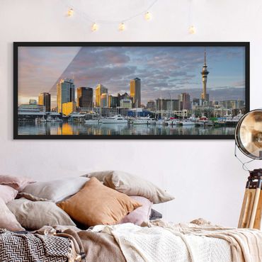 Poster con cornice - Skyline Di Auckland Al Tramonto - Panorama formato orizzontale