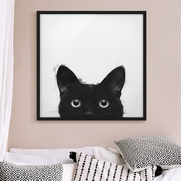 Poster con cornice - Illustrazione pittura Gatto nero su bianco - Quadrato 1:1