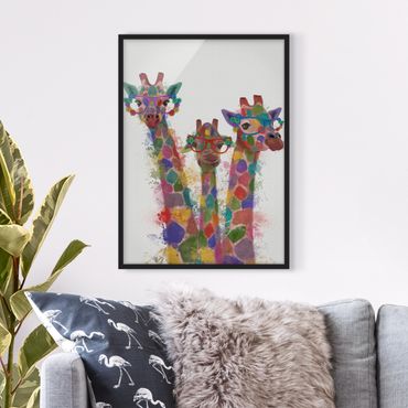 Poster con cornice - Arcobaleno Splash Giraffe Trio - Verticale 4:3