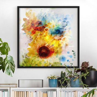 Poster con cornice - Watercolor Sunflowers - Quadrato 1:1