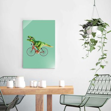 Quadro in vetro - Dinosauro con la bicicletta - Verticale 3:2