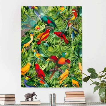 Quadro in vetro - Colorato collage - Parrot In The Jungle - Verticale 4:3
