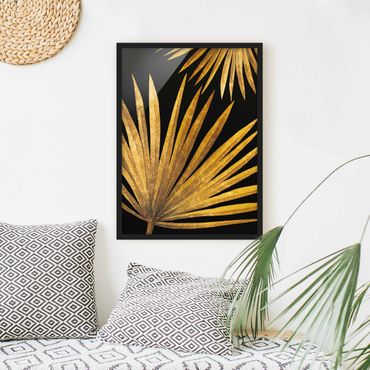 Poster con cornice - Gold - Palm Leaf su nero