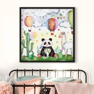 Poster con cornice - Panda And Lama Watercolor - Quadrato 1:1