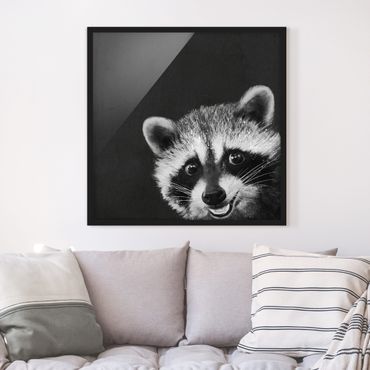 Poster con cornice - Illustrazione Raccoon Monochrome Pittura - Quadrato 1:1