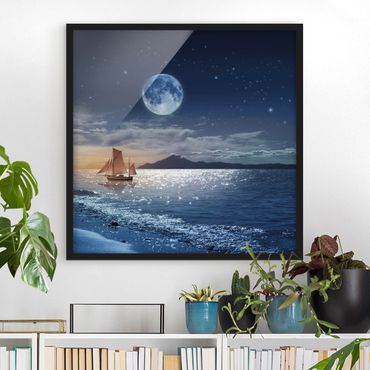 Poster con cornice - Moon Night Sea - Quadrato 1:1