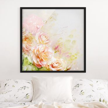 Poster con cornice - Watercolor Roses Composition - Quadrato 1:1