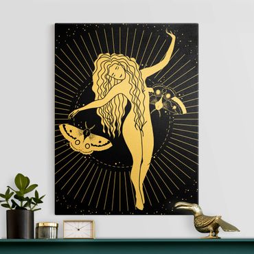 Quadro su tela oro - Illustrazione di ballerina tra le stelle nella notte