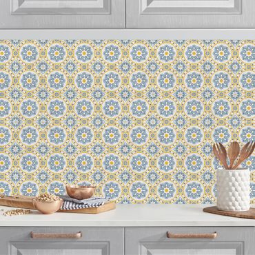 Rivestimento cucina - Mosaici floreali blu giallo