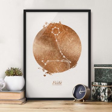 Poster con cornice - Segno zodiacale Pesci d'oro - Verticale 4:3