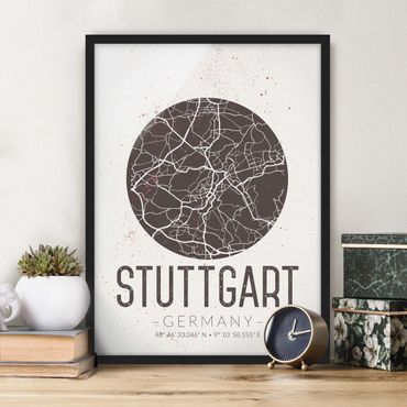 Poster con cornice - Stuttgart City Map - Retro - Verticale 4:3