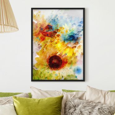 Poster con cornice - Watercolor Sunflowers - Verticale 4:3