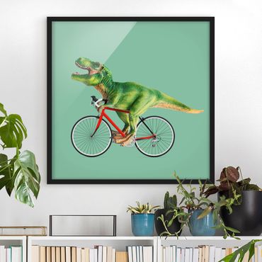 Poster con cornice - Dinosauro con la bicicletta - Quadrato 1:1