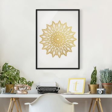 Poster con cornice - Mandala Sun Illustrazione oro bianco - Verticale 4:3