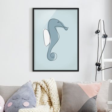Poster con cornice - Seahorse Line Art - Verticale 4:3