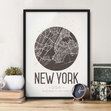 Poster con cornice - New York City Map - Retro - Verticale 4:3