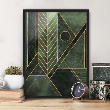 Poster con cornice - Forme geometriche oro verde smeraldo - Verticale 4:3