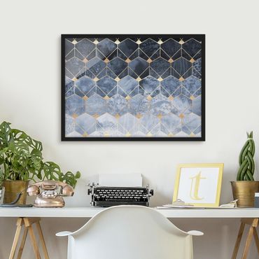 Poster con cornice - Blu Geometria Golden Art Deco - Orizzontale 3:4