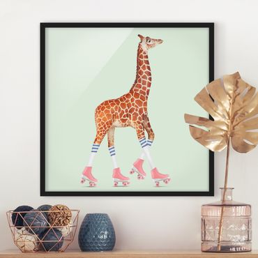 Poster con cornice - Giraffa con Pattini a rotelle - Quadrato 1:1