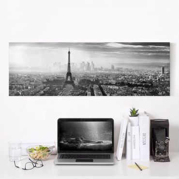 Stampa su tela - La Torre Eiffel From Above Bianco e nero - Panoramico