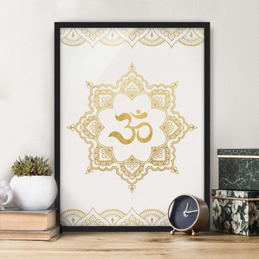 Poster con cornice - Mandala Om Illustrazione ornamento oro bianco - Verticale 4:3