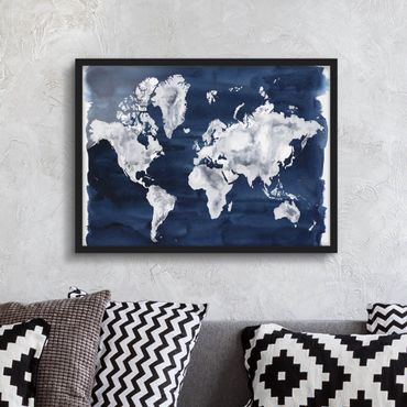 Poster con cornice - Water World Map Dark - Orizzontale 3:4