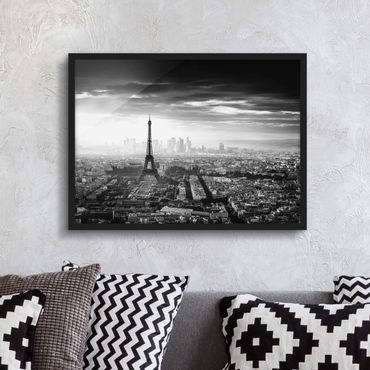 Poster con cornice - La Torre Eiffel dall'alto in bianco e nero - Orizzontale 3:4