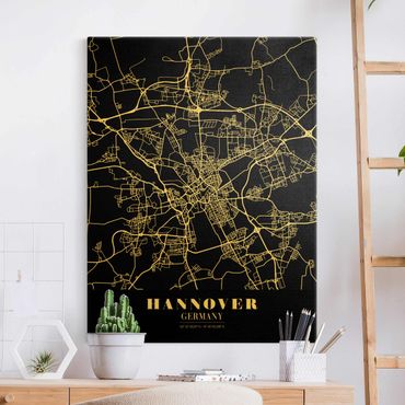 Quadro su tela oro - Pianta della città Hannover - Classico nero