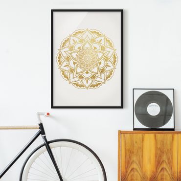Poster con cornice - Mandala Illustrazione ornamento oro bianco - Verticale 4:3