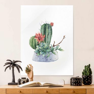 Quadro in vetro - Illustrazione di cactus in acquerello