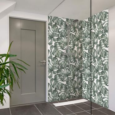 Rivestimento per doccia - Acquerello foglie di monstera in acquerello verde