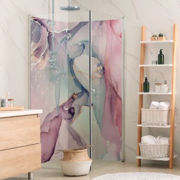 Rivestimento per doccia - Acquerello e pastello rosa con oro