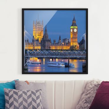 Poster con cornice - Big Ben And Westminster Palace In London At Night - Quadrato 1:1