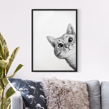 Poster con cornice - Illustrazione Cat Disegno Nero Bianco - Verticale 4:3