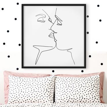 Poster con cornice - Line Art bacio Faces Bianco e nero - Quadrato 1:1