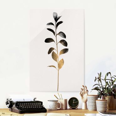 Quadro in vetro - Mondo vegetale grafico - Oro e grigio - Verticale 3:2