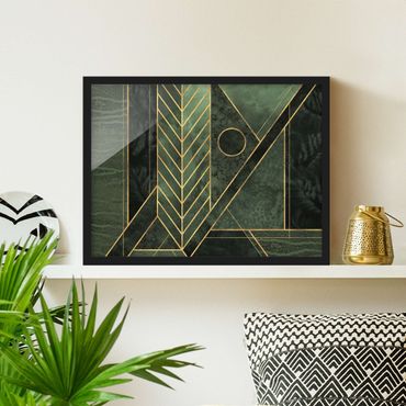 Poster con cornice - Forme geometriche oro verde smeraldo - Orizzontale 3:4
