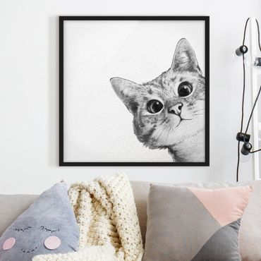 Poster con cornice - Illustrazione Cat Disegno Nero Bianco - Quadrato 1:1