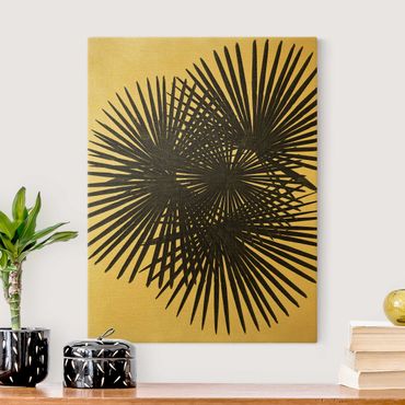 Quadro su tela oro - Foglie di palma in bianco e nero