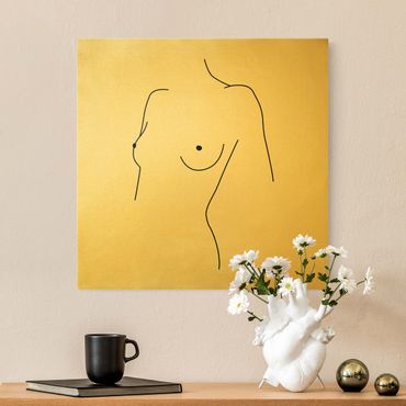 Quadro su tela oro - Line Art nudo di busto femminile in bianco e nero