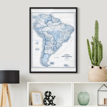 Poster con cornice - Mappa In Toni Di Blu - America Del Sud - Verticale 4:3