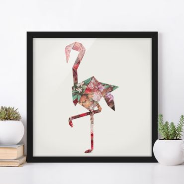 Poster con cornice - origami Flamingo - Quadrato 1:1