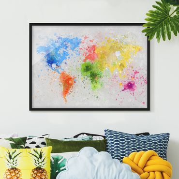 Poster con cornice - Colorful Splashes World Map - Orizzontale 3:4