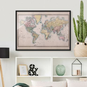 Poster con cornice - Vintage World Map 1850 - Orizzontale 3:4